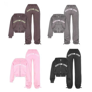 Femmes Casual Solid Patter Casual Stripe Women's Suit Best Breasted Poches High Waist Lady Crop Hoodies Pants Female Sets - Product Image 3