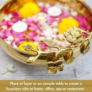 Sacred Serenity Urli Bowl with Floating Flowers for Sacred <b>Spaces</b> Floral Harmony Urli Bowl with Floating Flowers - Product Image 4