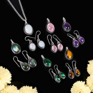 Ensemble de bijoux fantaisie, pendentif et boucles d'oreilles en pierre de cristal naturelle pour femmes et filles - Product Image 1