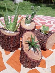 CONTENEDORES Pueblo Maceta de madera Wishing Well Maceta Patio trasero Jardín Macetas de madera creativas Macetas de corteza de abeto Jardín - Product Image 2