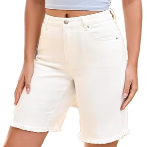 Shorts en jean Bermuda taille haute extensible pour femmes - Coupe décontractée tendance - Product Image 3