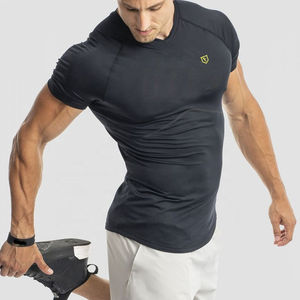 T-shirts de sport coupe ajustée OEM pour hommes T-shirt personnalisé pour l'entraînement musculaire T-shirt de gymnastique vierge surdimensionné en coton élasthanne et spandex uni - Product Image 3