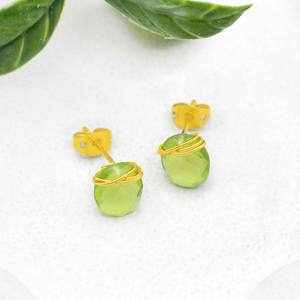 Peridot Quartz <b>Handmade</b> Stud <b>Earrings</b> Oval Gemstone Wire Wrapped <b>Earrings</b> for Women - Product Image 3