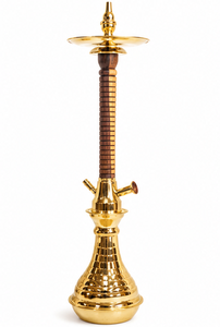 Handcrafted Traditional Bent Type Table Top Fluted Wooden Tower <b>Hookah</b> <b>Shisha</b> with Brass Body - Product Image 6