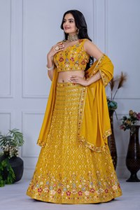 Mujer Amarillo Faux Georgette Bordado Lehenga Choli Set - Product Image 2