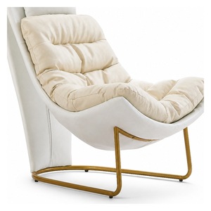 Fauteuil d'appoint semi-circulaire moderne, canapé de loisirs rembourré, coussin en mousse, pieds en métal pour salon, mobilier de maison - Product Image 5