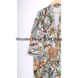 Vêtement de nuit confortable en coton vintage pour femmes, robe courte kimono matelassée Kantha, fabrication artisanale, mode indienne pour les festivals - Product Image 3