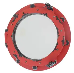 Cermin porthole kuningan bahari Modern kualitas Premium berlapis merah cermin dinding mewah cermin porthole kuningan dengan hijau