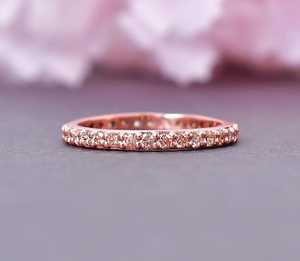 Anillo de Eternidad de Morganita, Anillo de Bodas de Plata de Ley, Apilable, Regalo de Aniversario, Joyería Elegante con Piedras Preciosas para Mujer - Product Image 1