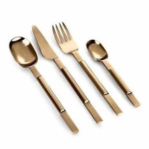Stainless Steel Set Of 5 Flatware Spoon Fork <b>Used</b> In Kitchen Tabletop Cafe Gold Color Plated Cutlery Black Color Handle - Product Image 2
