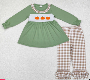 Offre Spéciale bébé enfants citrouille broderie Plaid imprimer soeurs vêtements enfants frères et sœurs smocké automne vêtements - Product Image 5