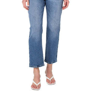 Jeans da donna a vita alta Earnest Sewn, in denim blu traspirante, taglia XL, stile semplice, con decorazioni strappate e logo in vita - Product Image 3