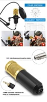 Micrófono de Condensador Omnidireccional BM800 Nuevo con Conector XLR, Cableado, Construcción de Plástico y Metal, Alta Calidad
