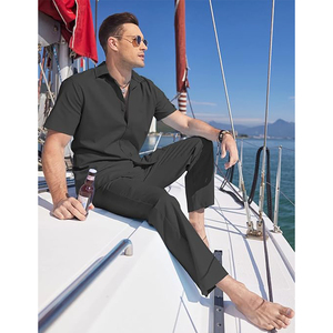 Ensemble décontracté de qualité supérieure 2 pièces : chemise à manches longues boutonnée et pantalon ample, respirant et à séchage rapide, idéal pour la plage et le yoga en été - Product Image 2