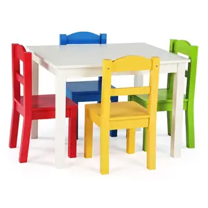 Brightly Colored Children's Furniture Wooden Toddler Kids Table And 4 Chair Set