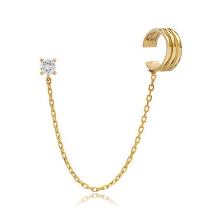 Round Tiny CZ Stone Stud Chain <b>Cartilage</b> <b>Earrings</b> Wholesale Turkish Handmade Trendy Everyday 925 Sterling Silver Women Jewelry - Product Image 4