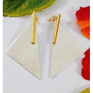 ต่างหูแฟชั่นทรงเรขาคณิตทำมือ ชุบทองสองสี ทำจากทองเหลือง - Product Image 3
