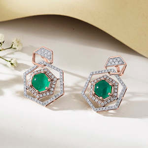Pendientes de Perlas Hexagonales de Oro de 18K para Mujer, Joyería Geométrica de Oro Rosa para Compromiso - Product Image 1