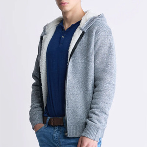Sweat à capuche respirant tricoté brodé Sherpa thermique pour hommes, sweat-shirt sans doublure avec fermeture éclair complète, tissu 500g, logo personnalisé, vente en gros - Product Image 6