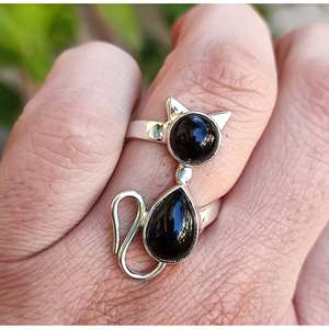 Handmade Sterling Silver <b>Cat</b> <b>Ring</b> Black Onyx Gemstone Set Inlay Unique <b>Ring</b> Gift for Her with Private Brand License - Product Image 6