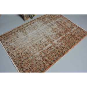 4x5.7 ft Rug, Turkish Rug, Vintage <b>Brown</b> <b>Wool</b> Persian Rug - Product Image 2
