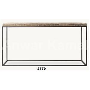 Marco de metal negro hecho a mano y mesa de madera superior para el hogar, cama, sala de estar y oficina - Product Image 1