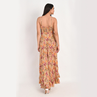 Robe longue élégante en soie sari de Bohème, col en V profond, bretelles réglables, tissu léger, ourlet évasé, robe d'été décontractée