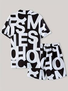 Conjunto de Camiseta de cuello redondo para hombre con estilo Conjunto de dos piezas en diseño floral negro El mejor atuendo de moda de verano - Product Image 2