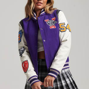 Chaqueta Varsity para Mujer al Por Mayor, en Stock, Nueva Llegada, Venta Caliente, Transpirable, Tejida, Rellena de Algodón, 100% Lana - Product Image 1