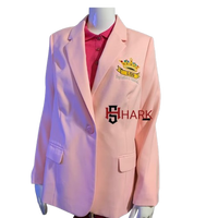 Blazer TLOD rose pour femme, dernière collection, design élégant, double boutonnage, broderie couronne, poches avant, anti-plis, boutons