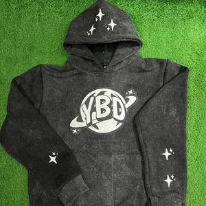 เสื้อมีฮู้ดแบบมีซิปสีเทาผ้าฝ้ายเฮฟวี่เวทสไตล์วินเทจผ้าปะติดแบบเย็บปะติด - Product Image 1