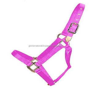 Strong Breakaway Halter comfort Soft <b>Padding</b> Sewn Leather Crown Nylon Horse Halter With Brass Plated Buckles and Rings - Product Image 4