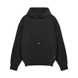 Sudadera con Capucha Extra Grande para Hombre, Diseño Minimalista en Negro Sólido, Logotipo Bordado en la Parte Delantera, Bolsillo, Corte Regular, Ropa de Otoño - Product Image 1