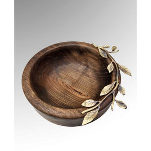 Creative Acacia Wood Serving Salad Fruit Bowl With Solid Pewter Accents New Elegance Salad Bowl for Wedding <b>Party</b> Use for Sale - Product Image 4