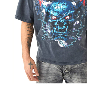 Camiseta de algodón 100% de gran tamaño para hombre, ropa de calle de manga corta holgada de peso pesado con logotipo personalizado, estampado de tela de estambre - Product Image 4