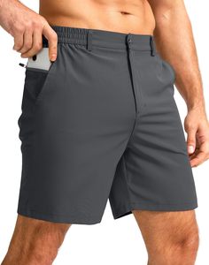 Pantalones cortos informales de trabajo para golf para hombre, ligeros, 100% algodón, lona, secado rápido, transpirables, patrón sólido, cintura media, logotipo frontal, 3 bolsillos - Product Image 1
