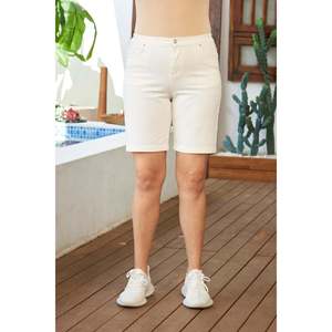 Pantalones Cortos RMG para Mujer, Talla Grande, Cintura Elástica, Color Azul Marino y Blanco, Mezcla de Algodón, Poliéster y Elastano, Ropa Casual de Verano - Product Image 1