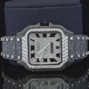 Montre automatique de luxe pour homme, entièrement sertie de diamants noirs de laboratoire, en acier inoxydable, montre analogique haut de gamme, grossiste - Product Image 3