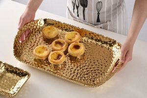 Premium Luxury Gold Plated Hammered Metal <b>Tray</b> Rectangular Decorative <b>Serving</b> <b>Tray</b> for Table Ottoman & Home Decor Gifting <b>Trays</b> - Product Image 4