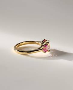 IGI Certified Oval Cut Lab Grown Diamond Three Stone Engagement <b>Ring</b> with Pink Side Stones in Solid 925 Sterling Silver - Product Image 2