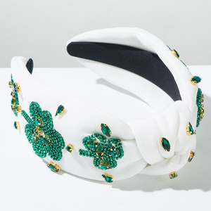 Bandeau noué en strass trèfle à quatre feuilles, perles de riz cousues à la main, accessoires de cheveux pour les fêtes irlandaises - Product Image 2