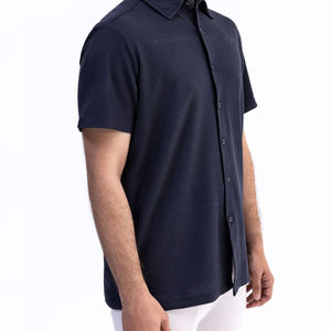 Personnalisable 100% respirant anti-rétrécissement écologique imprimé hommes été décontracté piqué coton popeline chemise couleur noire - Product Image 2
