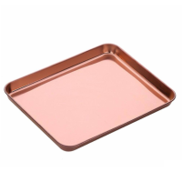 Magnifique plateau de service en cuivre rose doré pour la cuisine, fabrication artisanale indienne, design classique, forme rectangulaire à un niveau