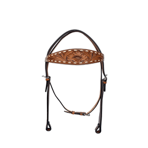 Western <b>Leather</b> Headstall / Bridle Horse Tack in Brown with Hand Carving / <b>Tooling</b> <b>Work</b> Multifunctional - Product Image 1