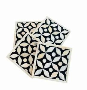 Classic White and Black Bone Inlay Coaster Elegant Home and Office Table Decorative Accessory Mats & Pads Stone - Product Image 4