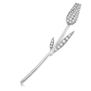 เข็มกลัดเพชรรูปดอกกุหลาบวินเทจทองคำขาว 14K 1.00 กะรัต ดีไซน์หรูหรา - Product Image 1