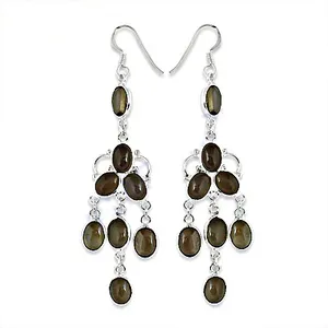 "Chic 925 <b>Silver</b> Fashion <b>Chandelier</b> Earrings with Olive Gemstones for Women" - Product Image 1