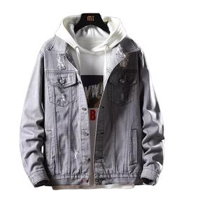 Veste en jean 100% coton pour hommes avec logo personnalisé pour le printemps Veste d'équitation Streetwear bleue - Product Image 3