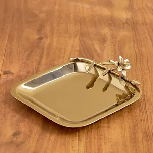 Plat de service en métal et bois écologique au design unique 2023, doré, pour hôtel et salon, vaisselle de style classique, vente en gros - Product Image 6