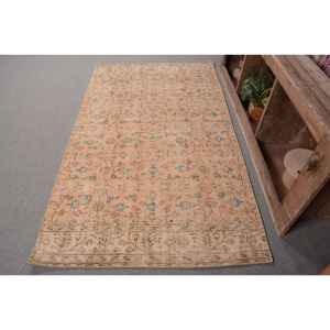 Vintage Turkish Wool Area <b>Rug</b> 39 X 68 ft Blue & Beige Patchwork Rectangle Design 10mm <b>Thickness</b> for Bedside Latex Backed - Product Image 1